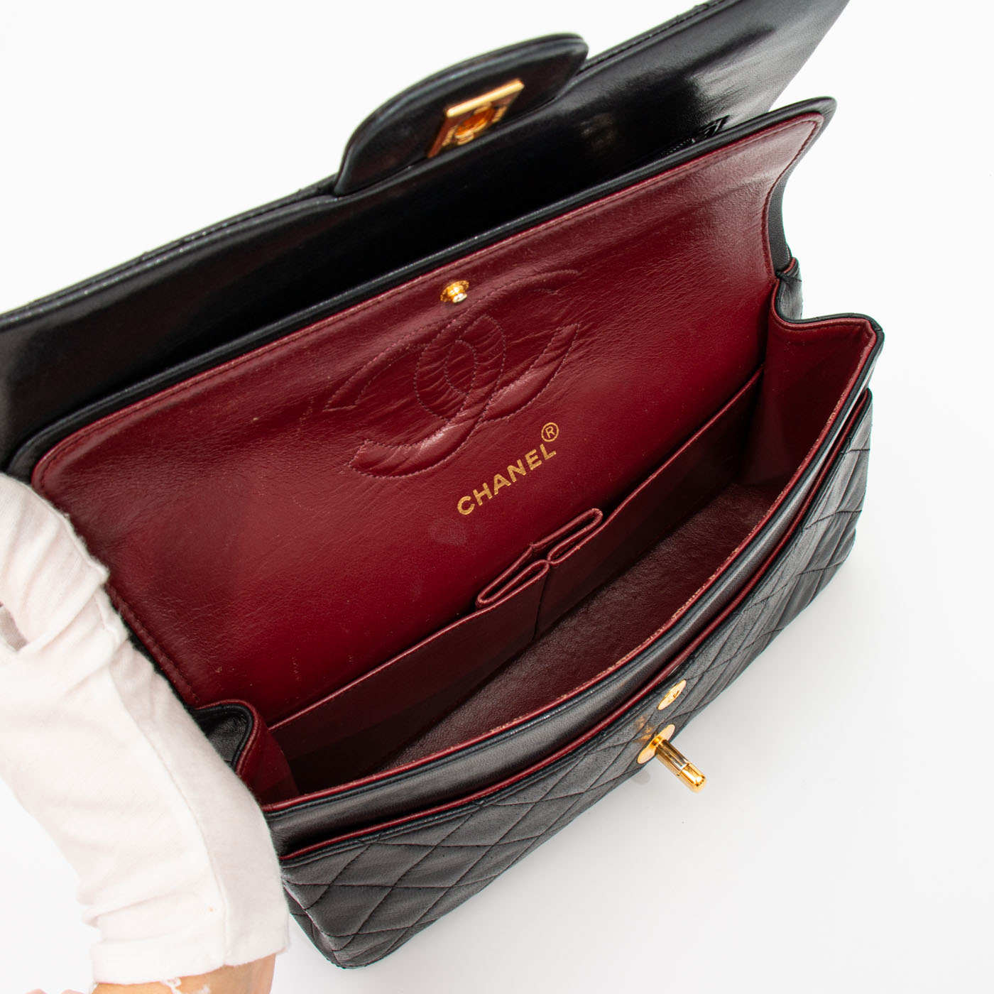 Chanel Tasche Timeless Double Flap Lammleder Schwarz 1989–1991 1511055 – Bild 11