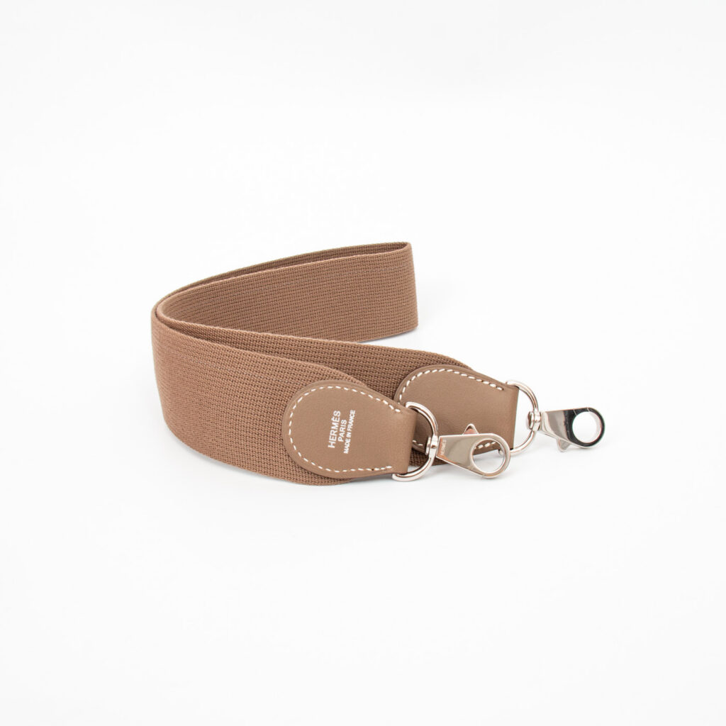 Hermès Schulterriemen Canvas und Leder Etoupe mit silberfarbener Hardware