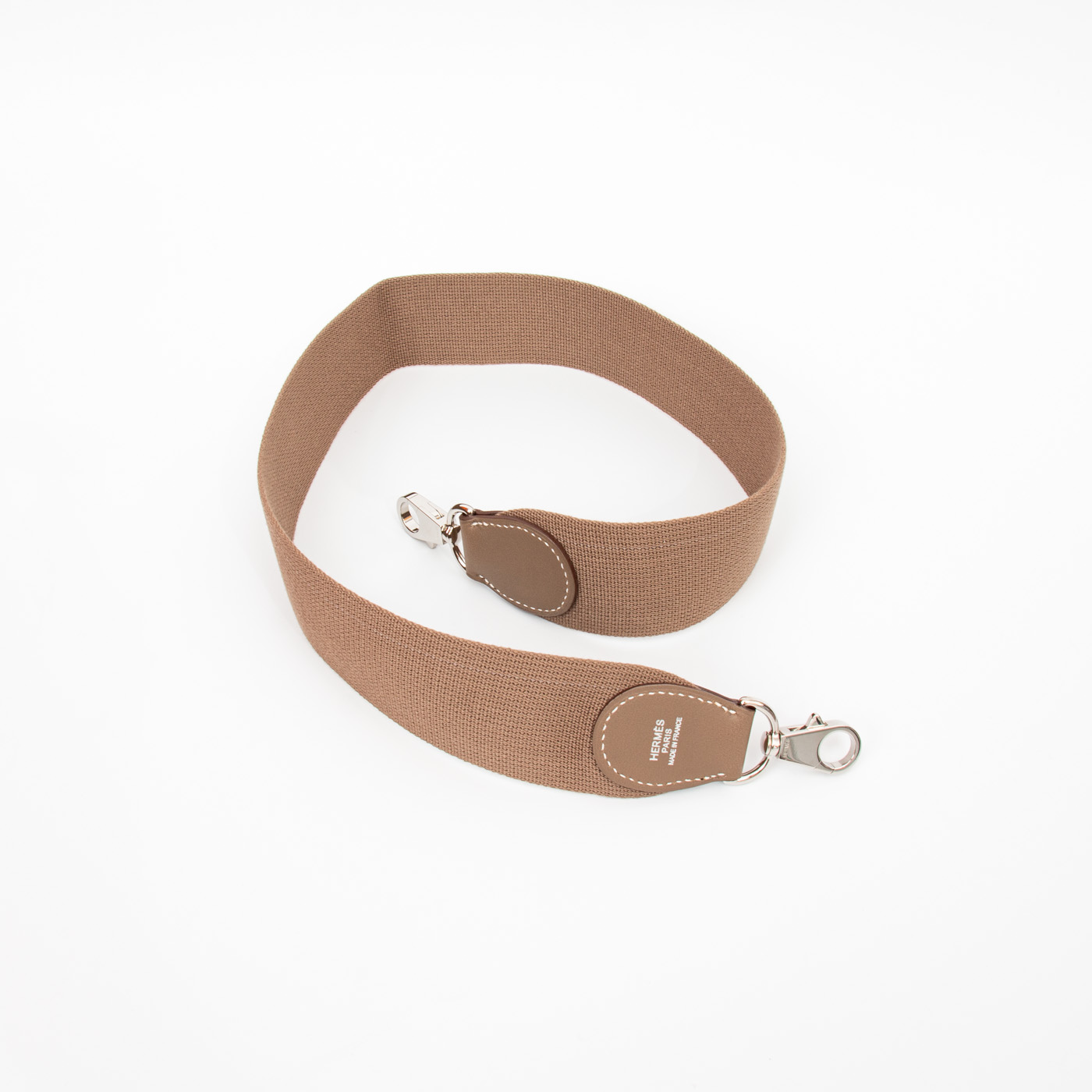 Bandoulière Hermès en toile et cuir Étoupe avec finitions argentées – Image 2