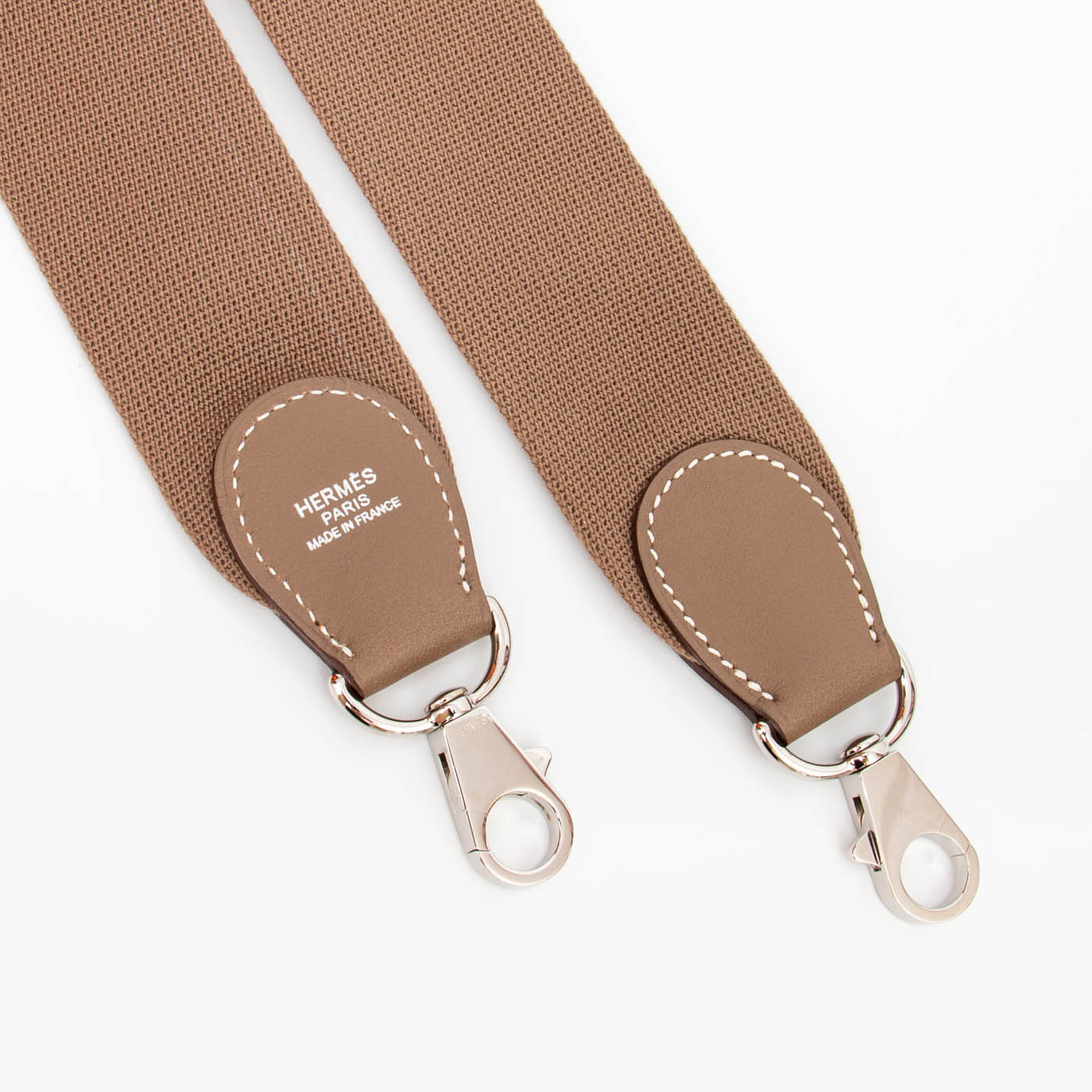 Bandoulière Hermès en toile et cuir Étoupe avec finitions argentées – Image 3