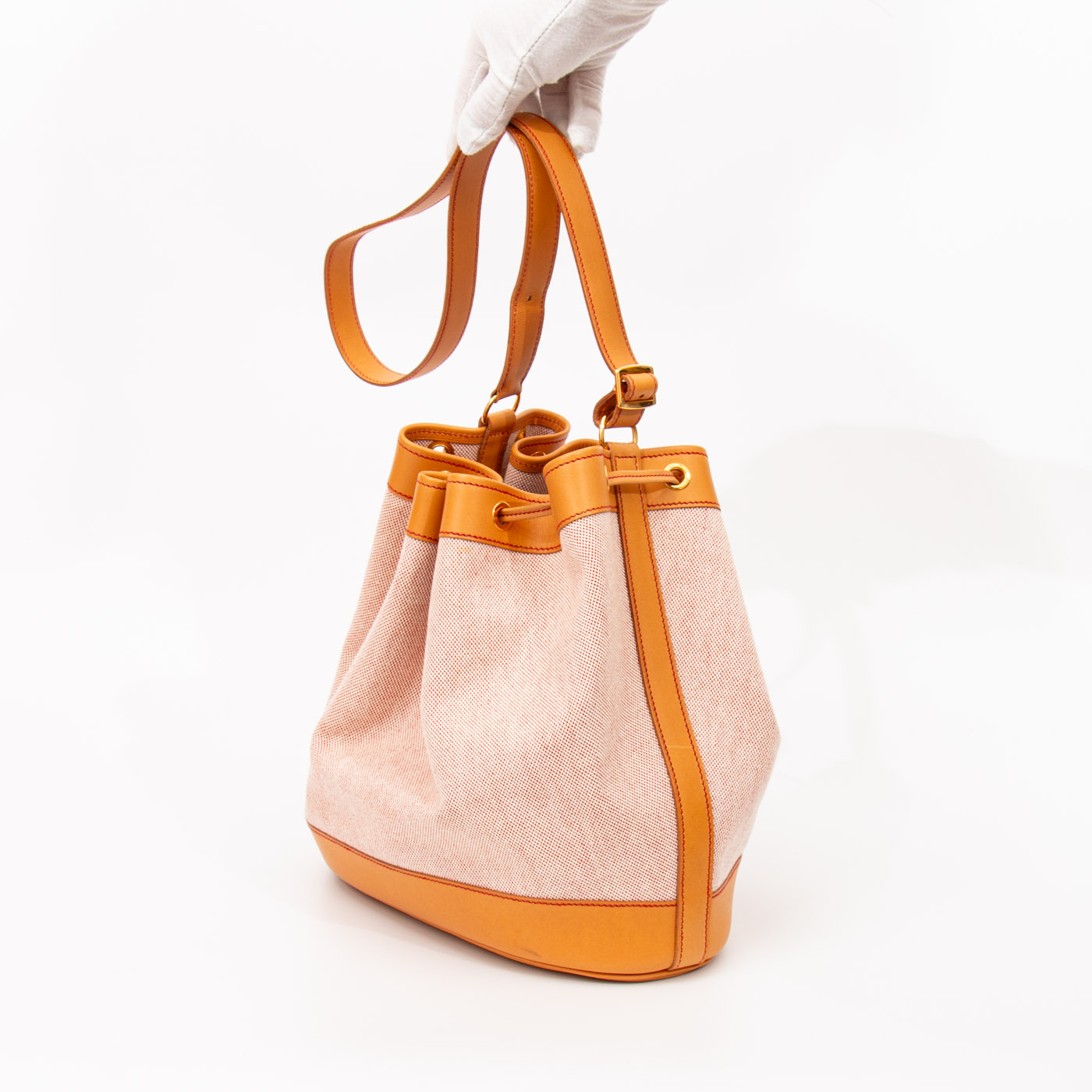 Bolso de mano Hermès Market Bucket Bag Toile H Canvas Leather Beige Gold – Imagen 2