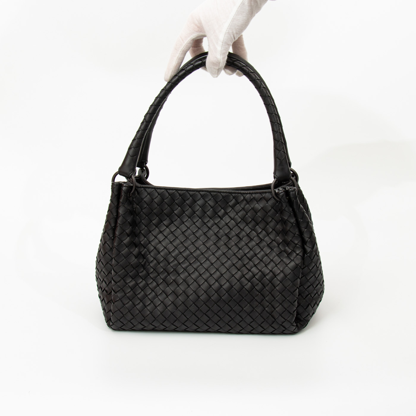 Bottega Veneta Tasche 2way Intrecciato Schwarz Mit Schwarzer Hardware