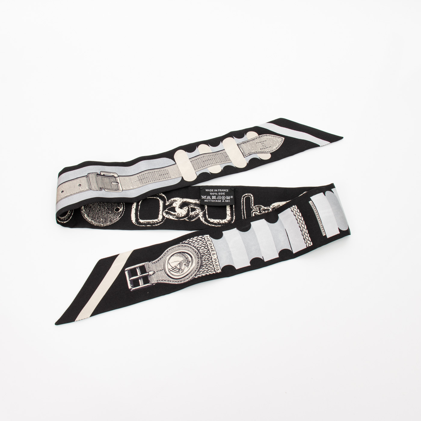 Hermès Twilly Inventaire Poétique de Brides à Bloc Foulard Soie Noir – Image 6