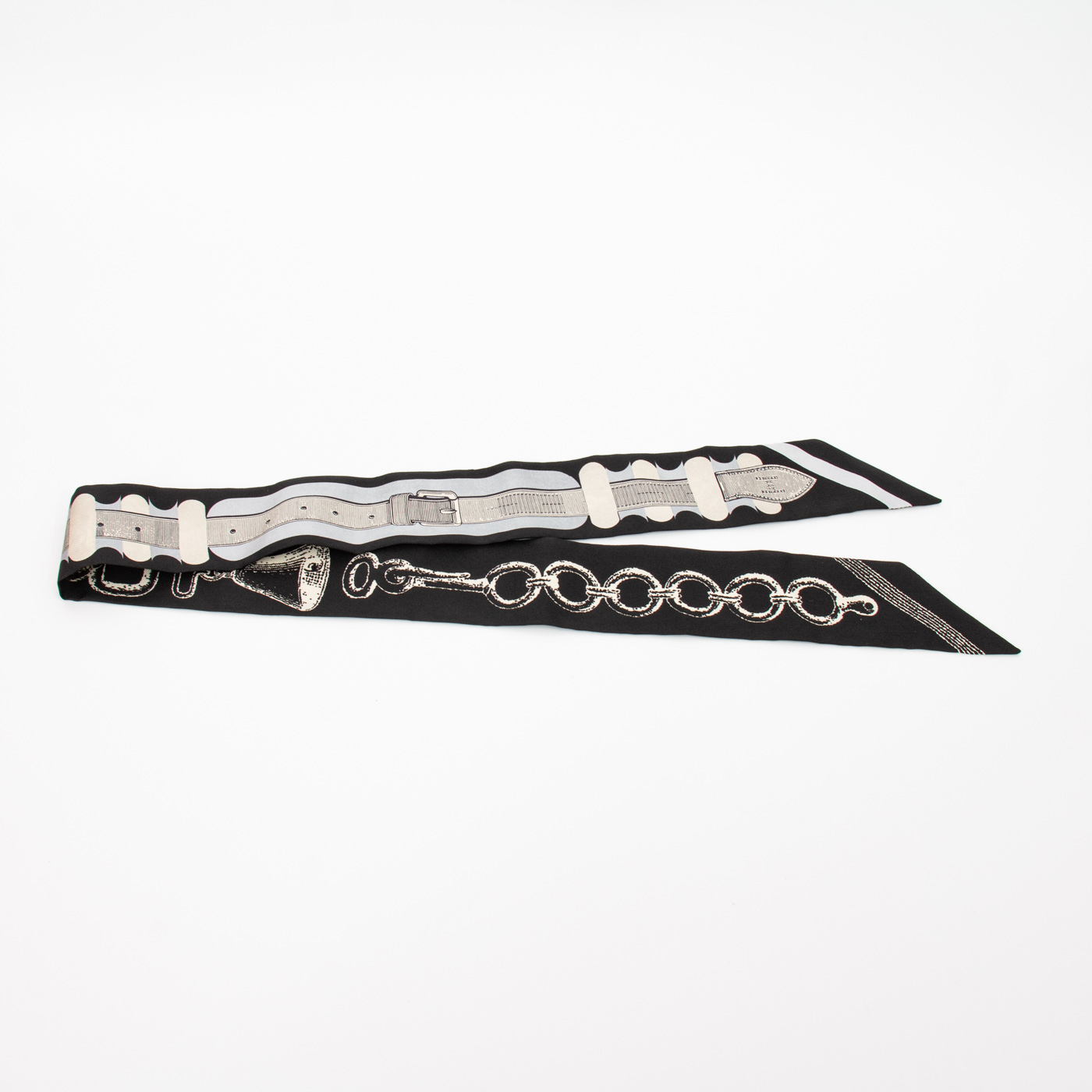 Hermès Twilly Inventaire Poétique de Brides à Bloc Foulard Soie Noir – Image 7