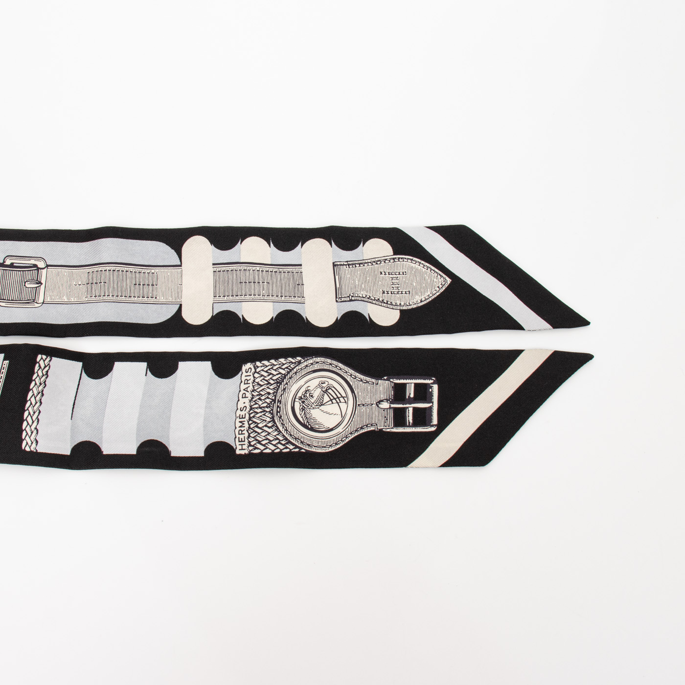 Hermès Twilly Inventaire Poétique de Brides à Bloc Foulard Soie Noir – Image 8