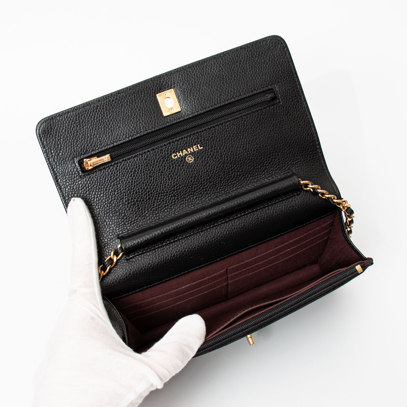 Chanel Wallet on Chain Classic Caviar Leder Schwarz mit Turnlock in Gold – Bild 10