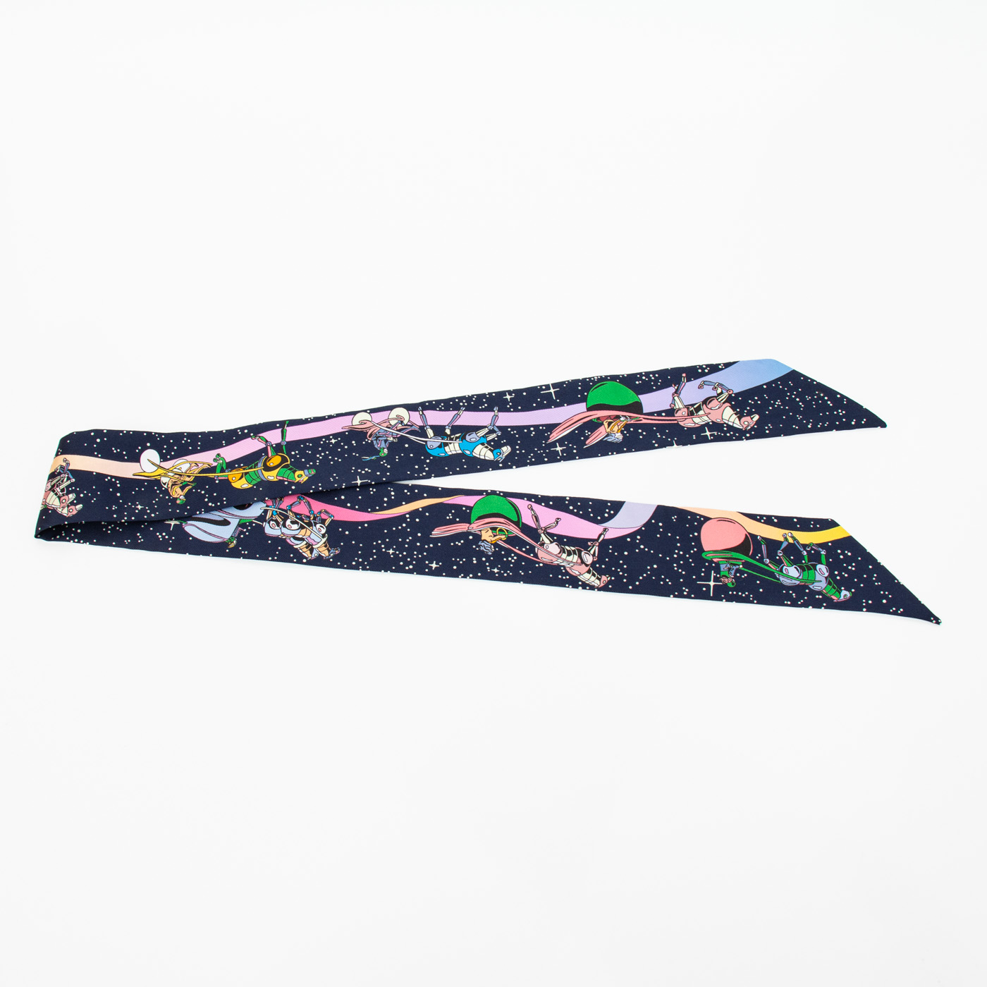 Pañuelo Hermès Twilly Space Derby de seda, color rosa azulado – Imagen 3