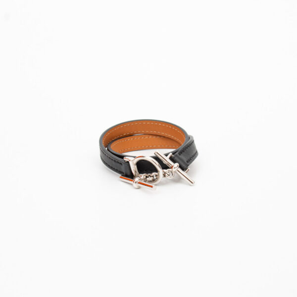 Bracelet en cuir Hermès Croisier Dubletour, noir