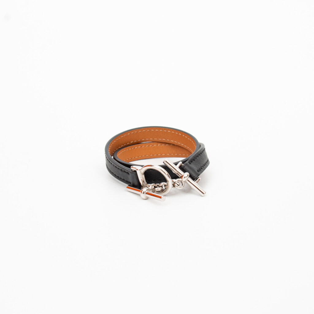 Hermès Armband Croisier Dubletour Leder Schwarz