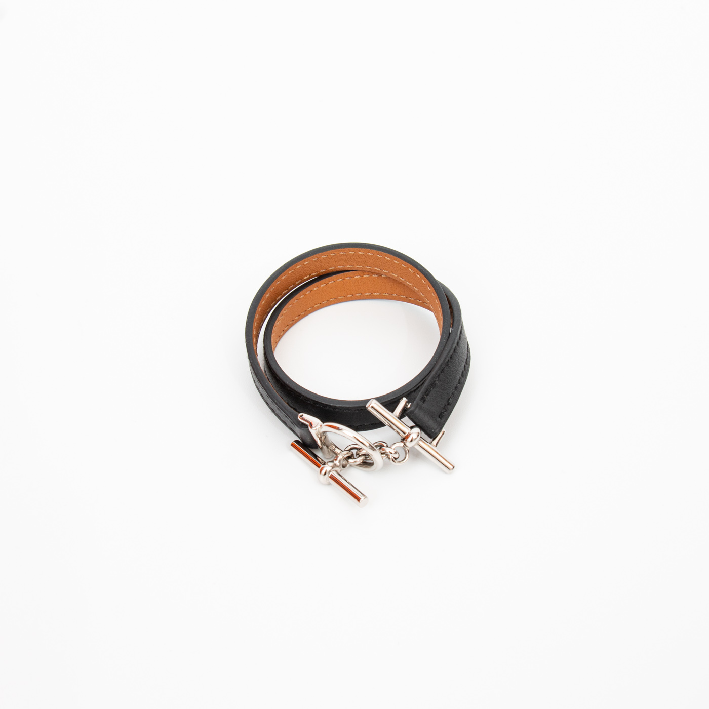 Bracelet en cuir Hermès Croisier Dubletour, noir – Image 2