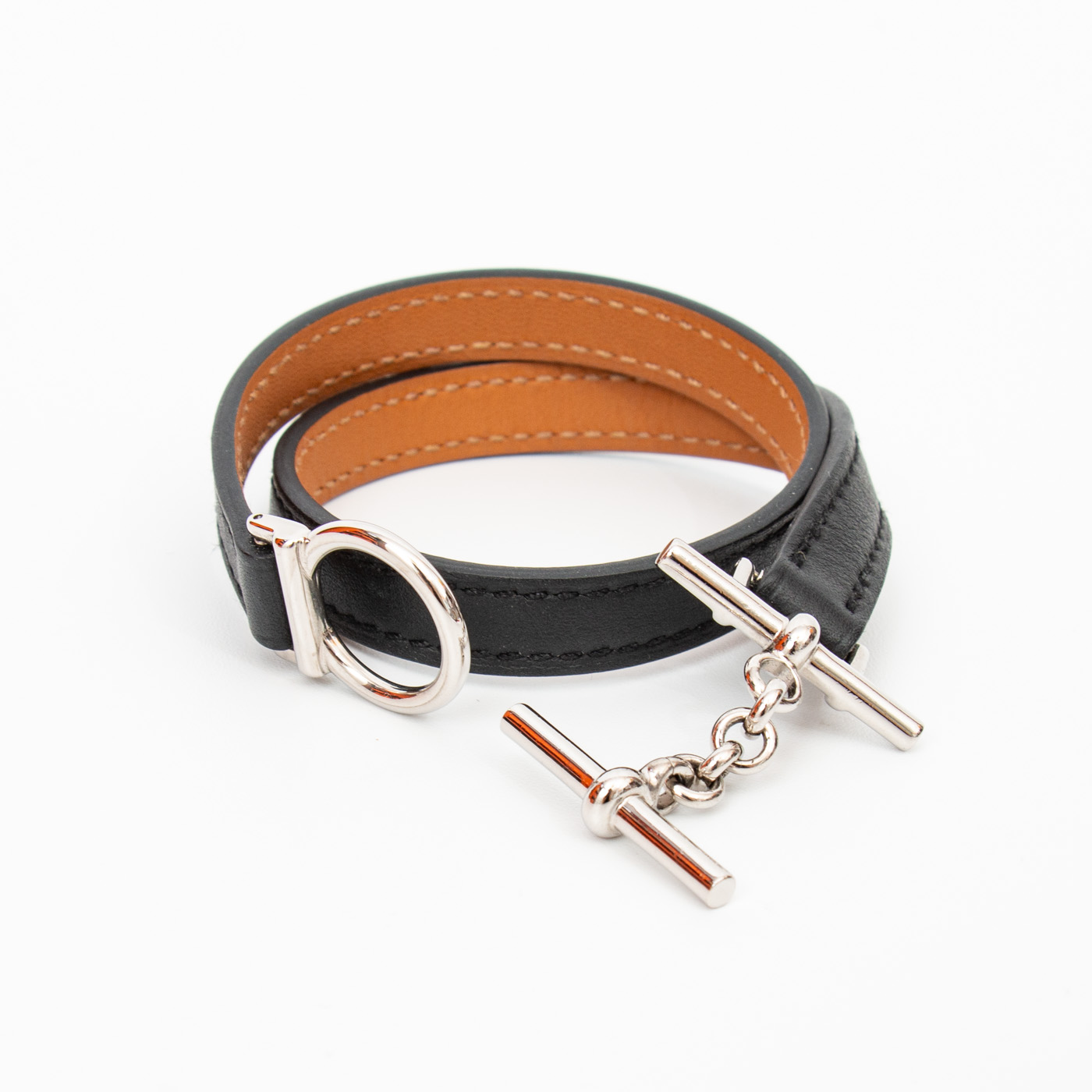 Bracelet en cuir Hermès Croisier Dubletour, noir – Image 4