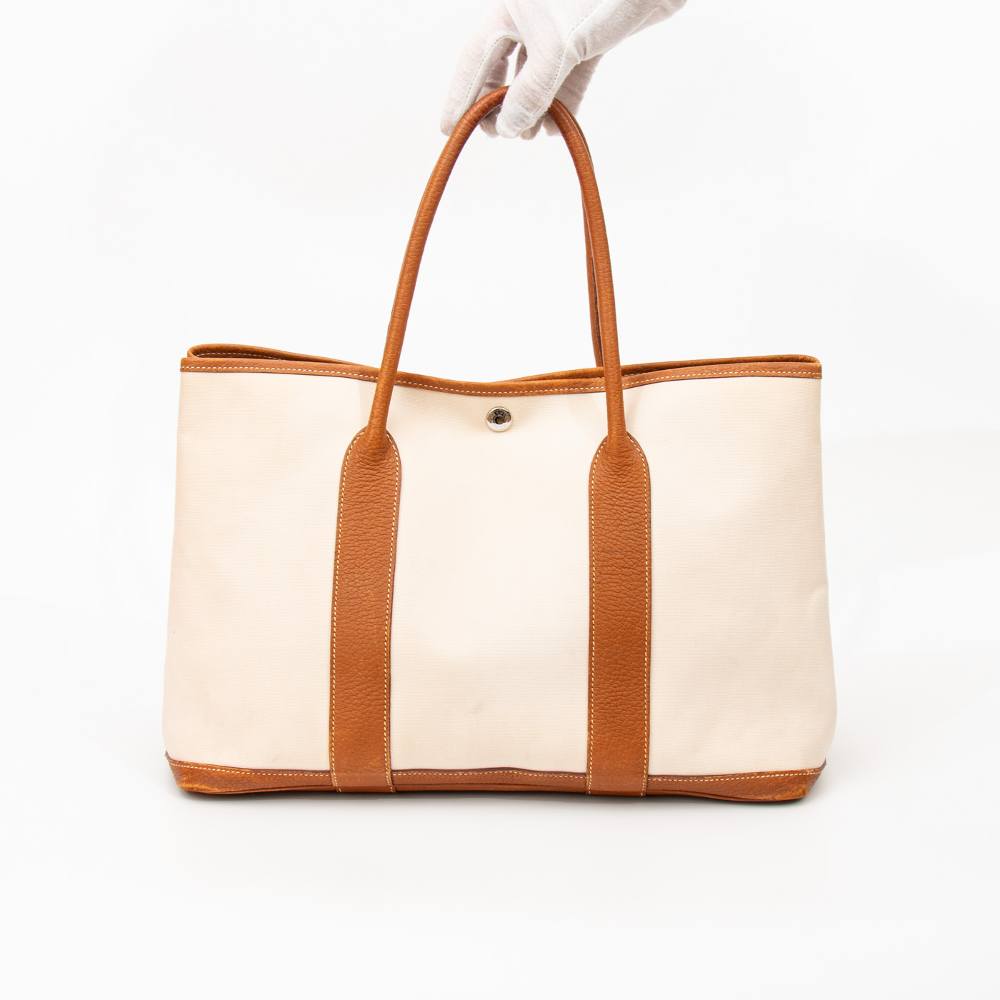 Hermès Shopper Garden Party 36 Toile Stoff Beige Mit Silberner Hardware 2007