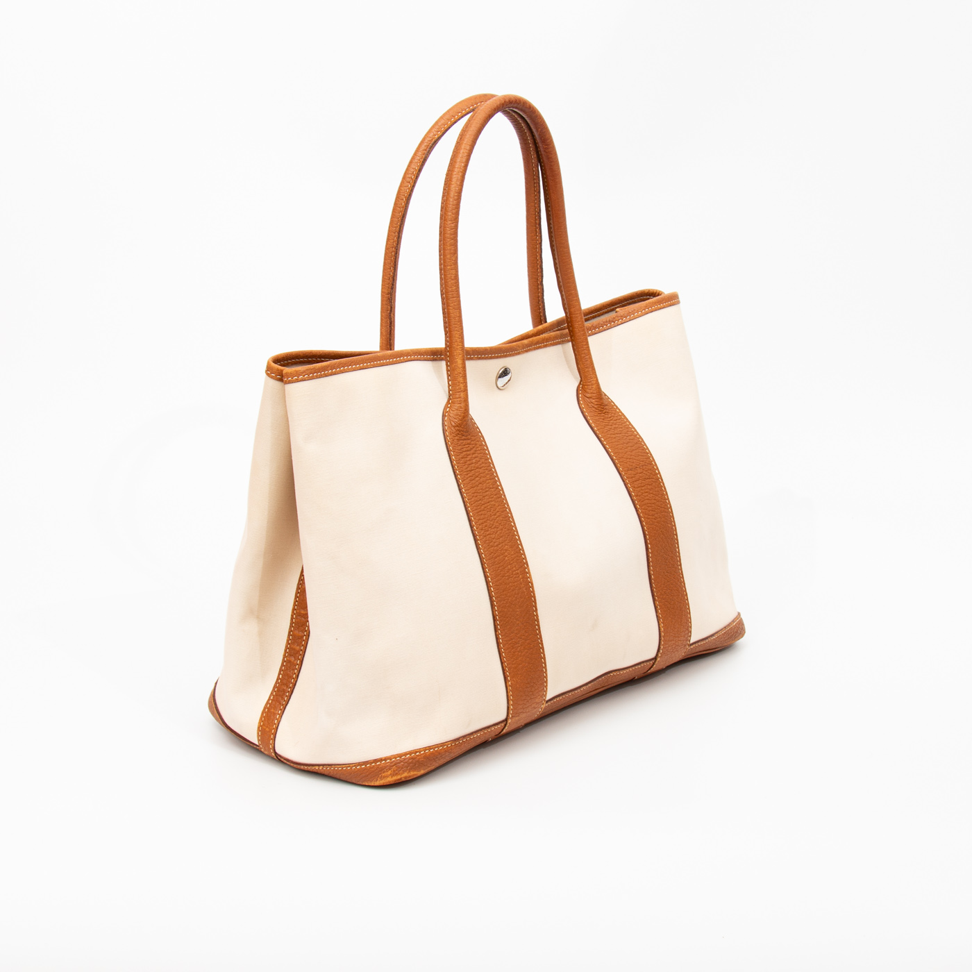 Hermès Shopper Garden Party 36 Toile Stoff Beige Mit Silberner Hardware 2007 – Bild 3