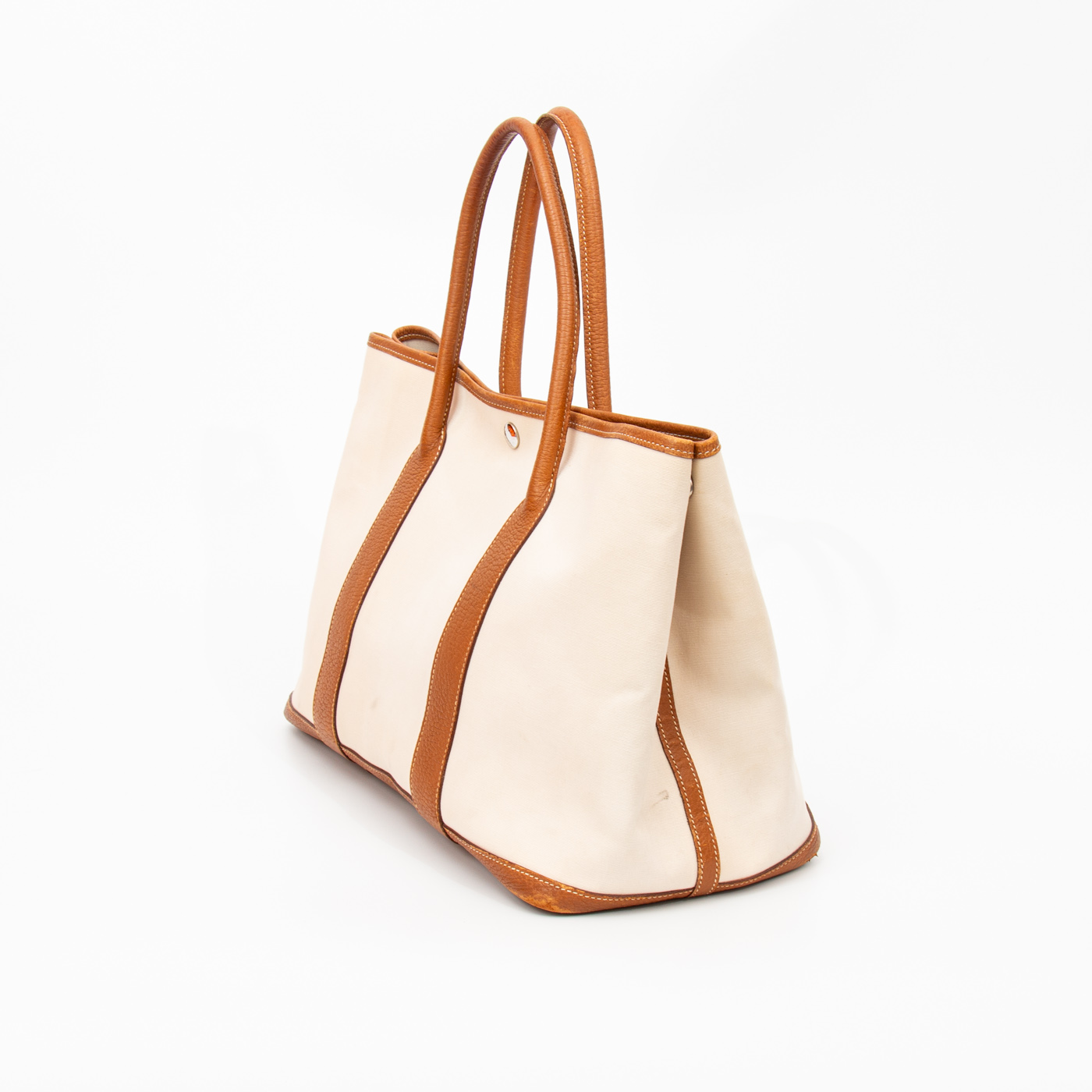 Hermès Shopper Garden Party 36 Toile Stoff Beige Mit Silberner Hardware 2007 – Bild 4