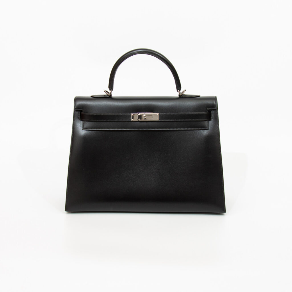 Bolso Hermès Kelly 35 Sellier de piel Boxcalf negra con herrajes de rutenio, año 2003