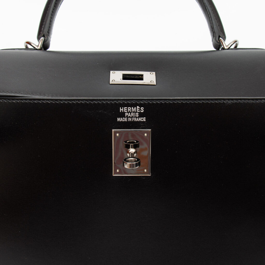 Bolso Hermès Kelly 35 Sellier de piel Boxcalf negra con herrajes de rutenio, año 2003