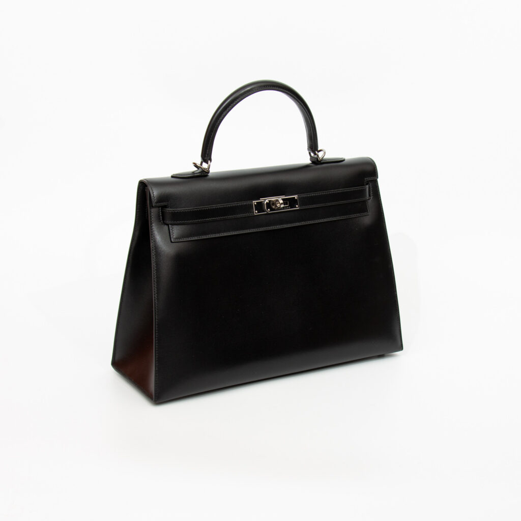 Bolso Hermès Kelly 35 Sellier de piel Boxcalf negra con herrajes de rutenio, año 2003
