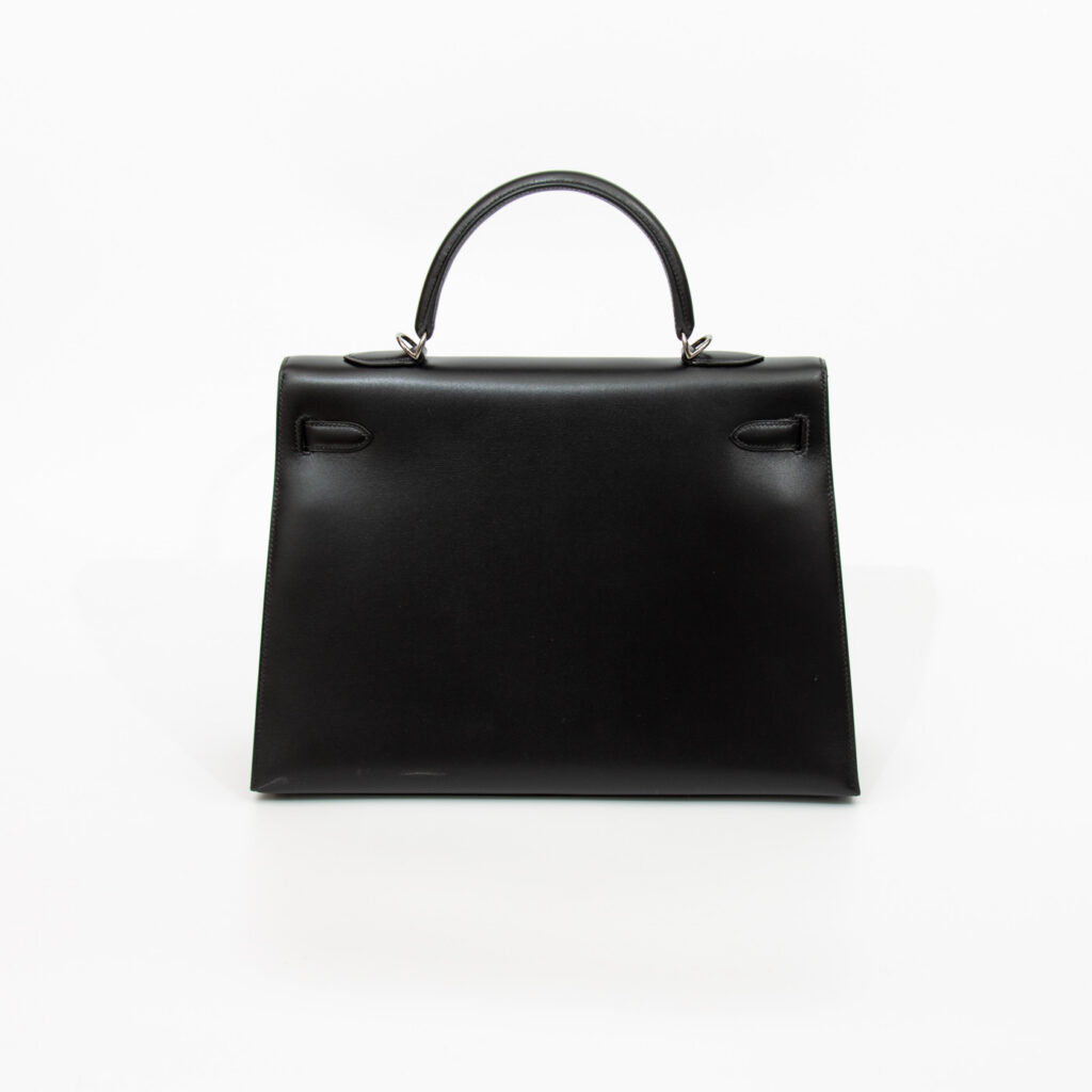 Bolso Hermès Kelly 35 Sellier de piel Boxcalf negra con herrajes de rutenio, año 2003