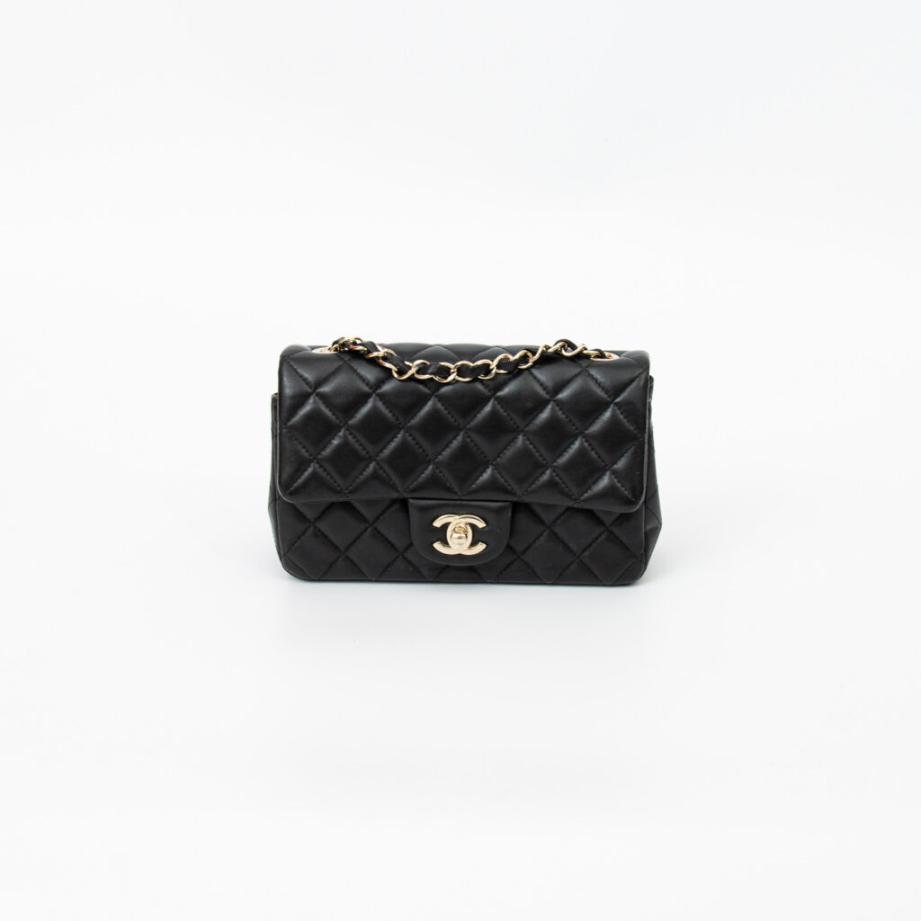 Chanel Mini Flap Rectangular Lambskin Schwarz Champagner Hardware