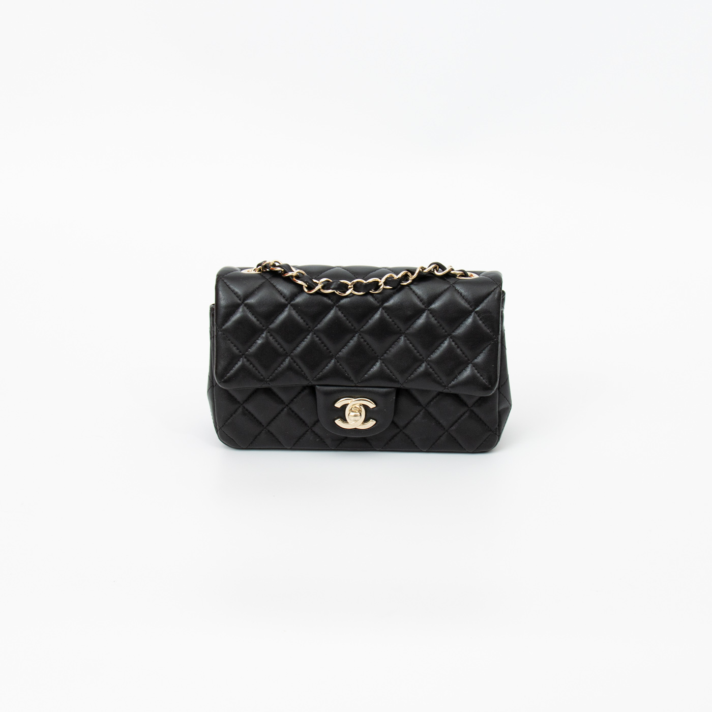 Chanel Mini Flap Rectangular Lambskin Schwarz Champagner Hardware