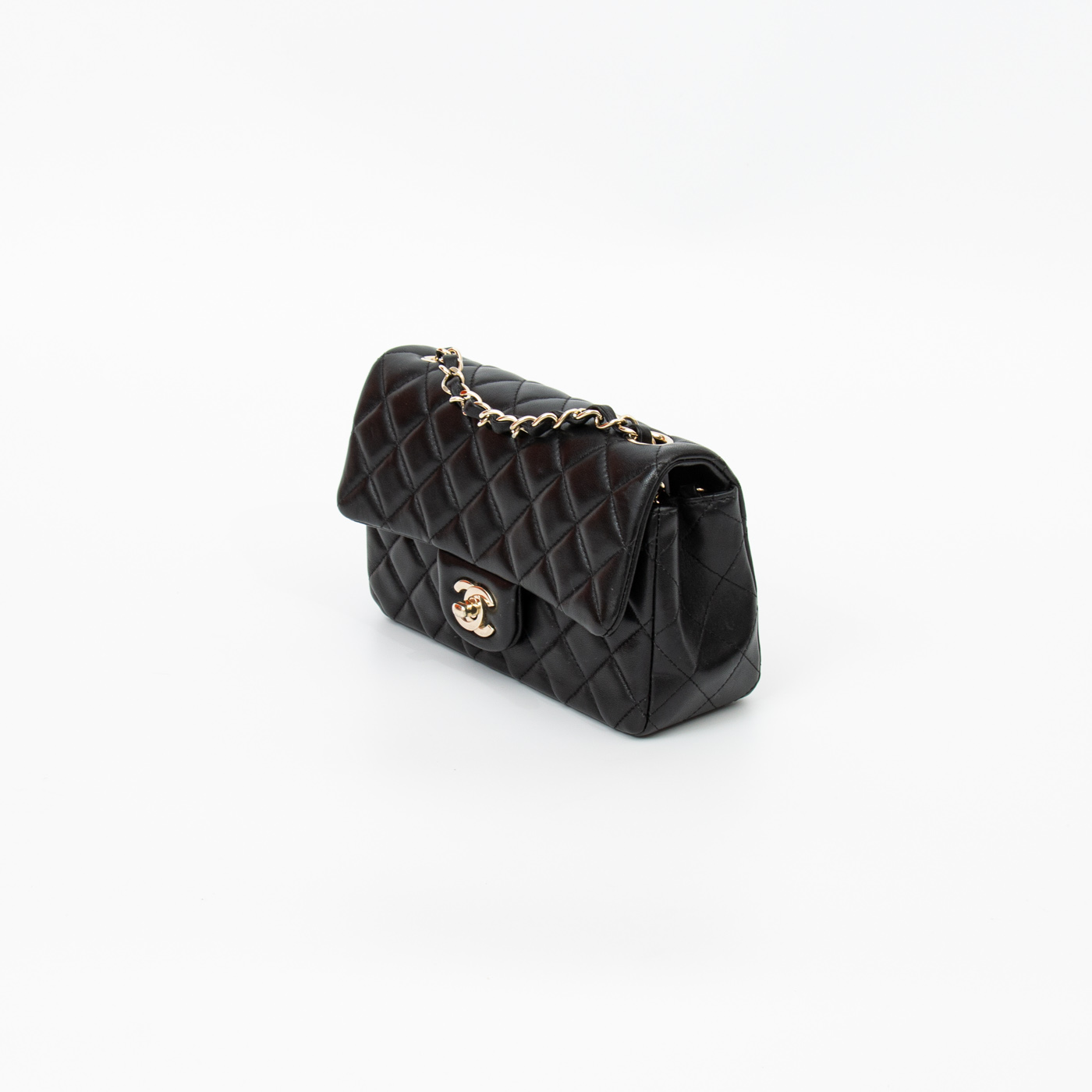 Chanel Mini Flap Rectangular Lambskin Schwarz Champagner Hardware – Bild 2