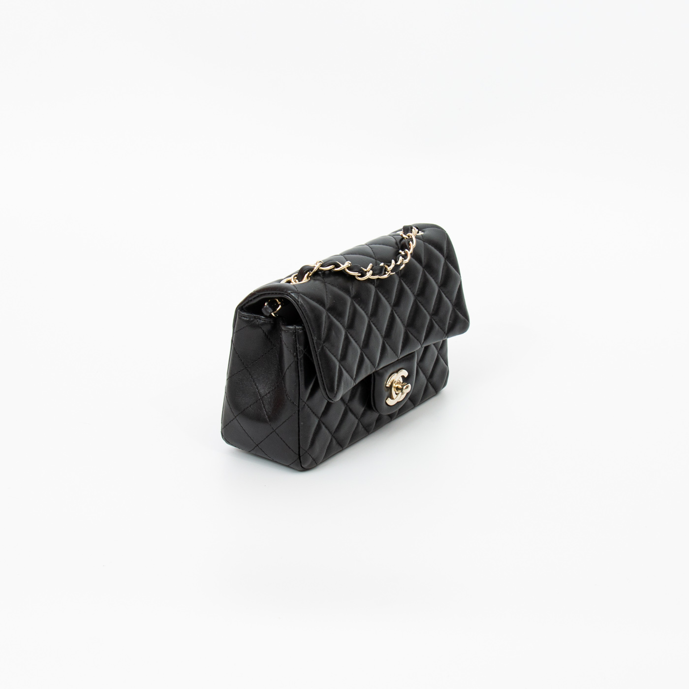 Chanel Mini Flap Rectangular Lambskin Schwarz Champagner Hardware – Bild 3