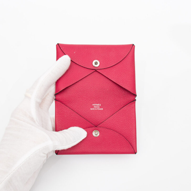 Tarjetero Hermès Calvi de piel rosa – Imagen 5