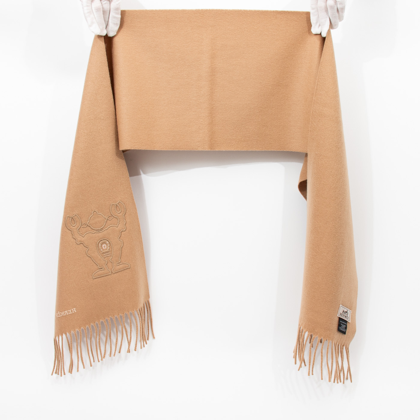 Écharpe en cachemire Hermès Hallo Mr Farières Beige – Image 3